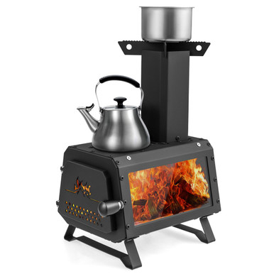 Portable 2-in-1 Wood Stove with a Heater and Cooker