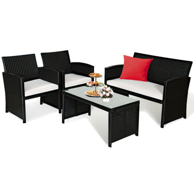 Costway 4-Piece Rattan Patio Cushioned Sofa and Table Set