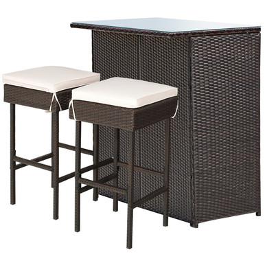 Costway 3-Piece Patio Rattan Wicker Bar Dining Set