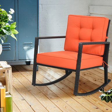 Patio Rattan Rocker Chair with Cushion