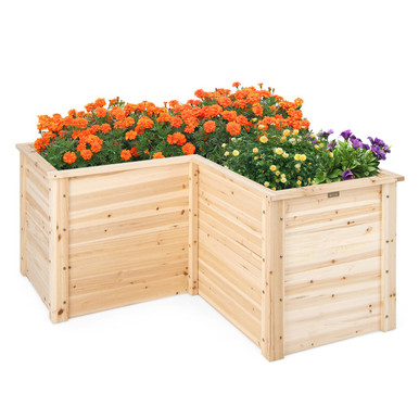 24-Inch L-Shaped Wooden Raised Garden Bed with Open-Ended Base