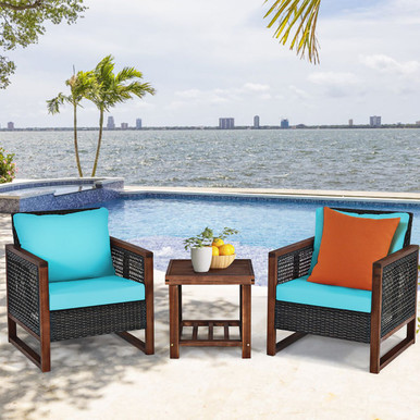 Costway 3-Piece Patio Wicker Furniture Set with Solid Wood Frame and Cushioned Sofa