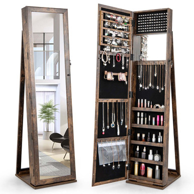 Standing Lockable Jewelry Storage Organizer with Full-Length Mirror