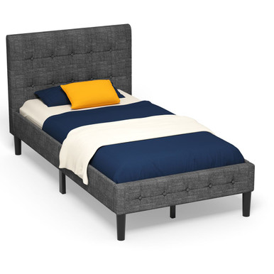 Twin Upholstered Bed with Button Tufted Headboard