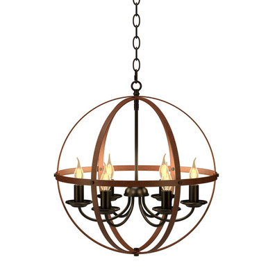 Rustic Vintage 6-Light Orb Chandelier with Bronze Finish