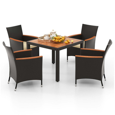 5-Piece Patio Dining Table Set for 4 with Umbrella Hole