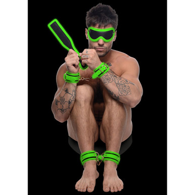 Kink in the Dark Glowing Cuffs, Blindfold, and Paddle Bondage Set