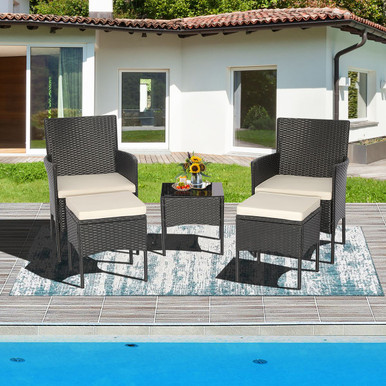 5-Piece Outdoor Wicker Sofa Set with Coffee Table & 2 Ottomans