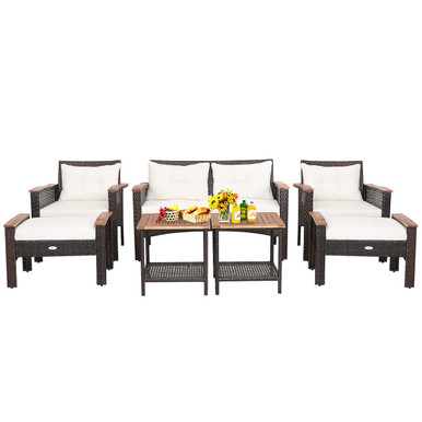 7-Piece Patio Rattan Cushioned Conversation Furniture Set