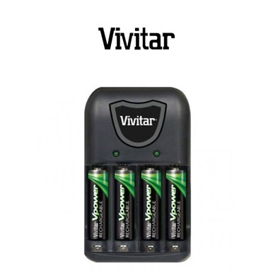 Vivitar Vpower Compact Battery Charger with 4 x AAA NiMH Batteries