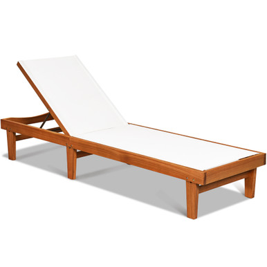 Outdoor Wood Chaise Lounge Chair with 5-Postion Adjustable Back - Gray
