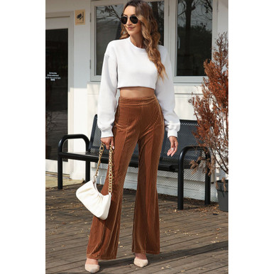 Women's Charli High-Waist Flare Corduroy Pants - Chestnut / XL - 16/18 / 90%Polyester+10%Elastane