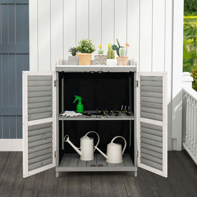 Garden Potting Bench Table with 2 Storage Shelves & Metal Tabletop