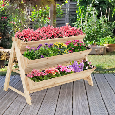 3-Tier Wooden Vertical Raised Garden Bed with Storage Shelf