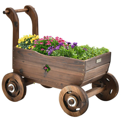 Decorative Wooden Wagon Cart Plant Stand