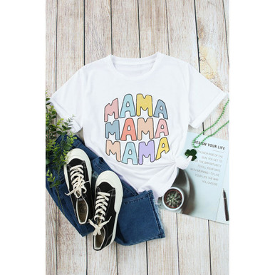 Women's 'MAMA' Short Sleeve Casual T-Shirt - White / L - 12/14 / 62%Polyester+32%Cotton+6%Elastane