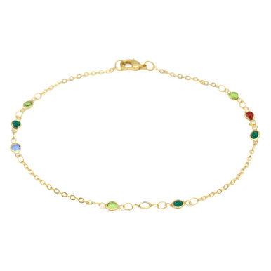 18K-Gold-Filled Dainty Multicolor Crystal Anklet