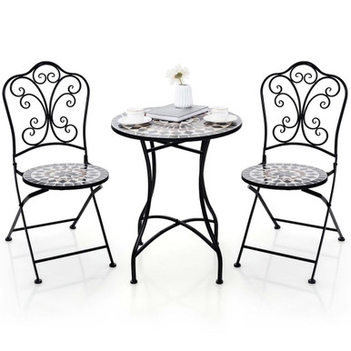 3-Piece Patio Bistro Set with Round Table & 2 Folding Chairs