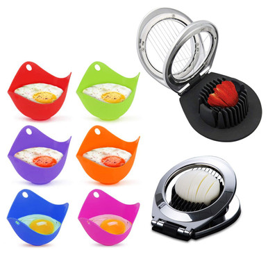 Silicone Egg Poaching Cups Set with Stainless Steel Egg Slicer (7-Pack)