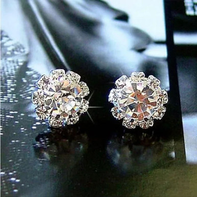 18K White Gold Flower Stud Earrings