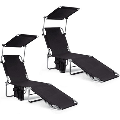 Foldable Sun Shading Lounge Chair with Side Storage Pocket (2-Pack)
