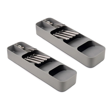 Cheer Collection® Compact Kitchen Drawer Cutlery Organizer (2-Pack) - Gray