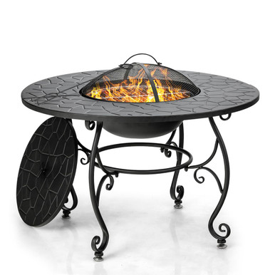 35.5-Inch Patio Fire Pit Dining Table with Cooking BBQ Grate