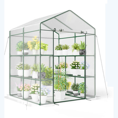 Walk-in Greenhouse with 4 Tiers & PVC Cover Roll-up Zippered Door