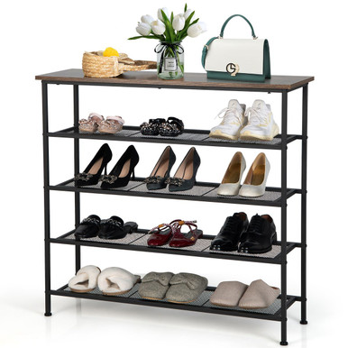 Industrial Adjustable 5-Tier Metal Shoe Rack with 4 Shelves