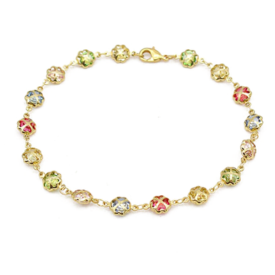 10-Inch 18K Gold Filled Multi-Color Crystal Anklet
