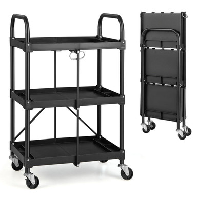 Folding Collapsible Heavy-Duty 3-Shelf Tool Cart
