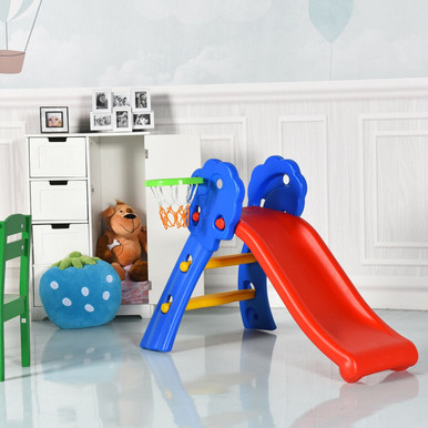 Kids' 2-Step Indoor Plastic Folding Slide with Basketball Hoop