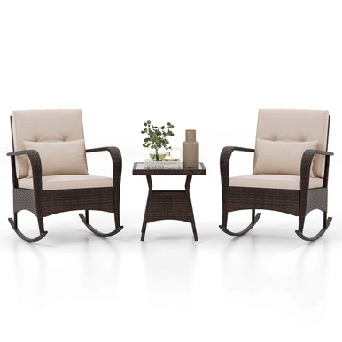 3-Piece Rocking Bistro Set with Removable Cushions - ocking Bistro Set-bn