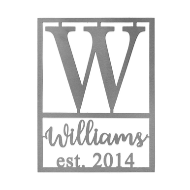 Personalized Monogram Name and Date Sign - 13 inch- Raw Steel