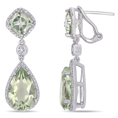 Sterling Silver 10CT Green Quartz & White Sapphire Teardrop Earrings