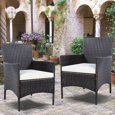 Costway Outdoor Patio Wicker Rattan Arm Chairs (Set of 2)