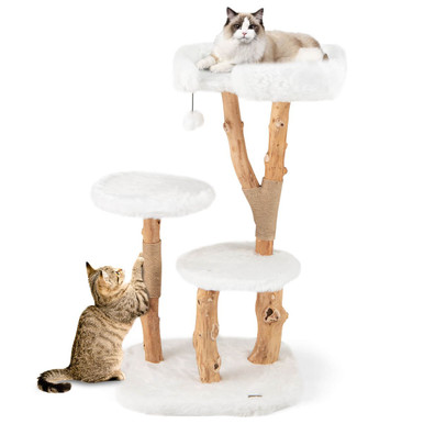 44-Inch Solid Wood Cat Tree with Perch and Natural Jute Scratching Posts