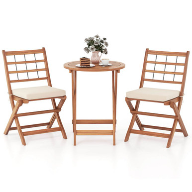 3-Piece Acacia Wood Patio Bistro Set with Cushions