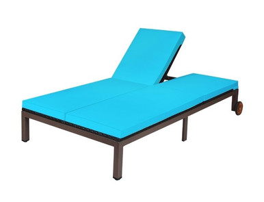 Adjustable 2-Person Rattan Chaise Lounge Chair - Turquoise