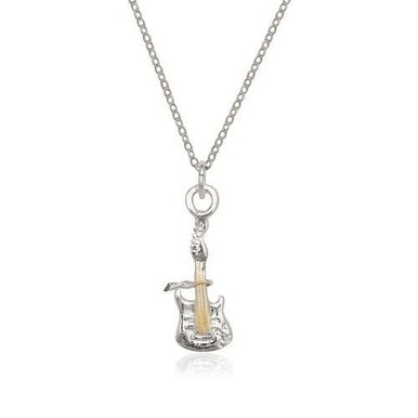 18-Inch Sterling Silver Guitar Pendant & Cuban Chain
