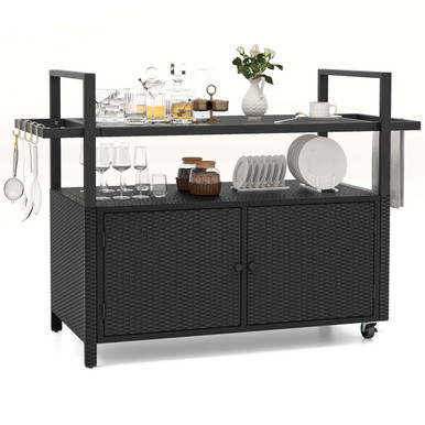 Outdoor Bar Cart with Tempered Glass Top