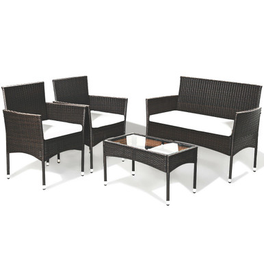Goplus Outdoor Rattan Wicker 4-Piece Furniture Set