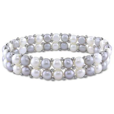6-7mm Grey & White Freshwater Pearl Double-Row Stretch Bracelet