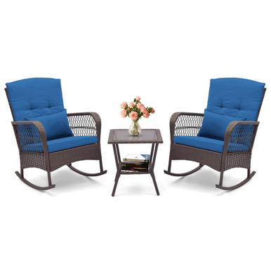 3- Piece Patio Rocker Set with Coffee Table - Patio Rocker Set-beige