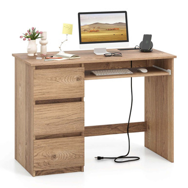 Computer Desk with Power Outlet and Keyboard Tray