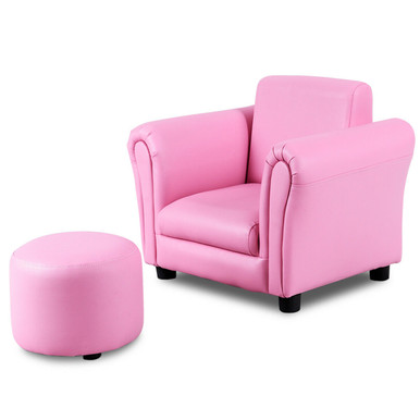 Kids' Pink Armrest Chair with Ottoman
