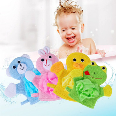 Kids' Exfoliating Animal Bath Sponge Glove - Blue Bear