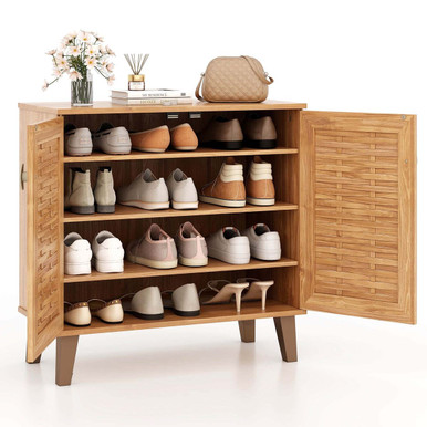2-Door 4-Tier Shoe Cabinet Storage Organizer with Ventilated Woven Doors