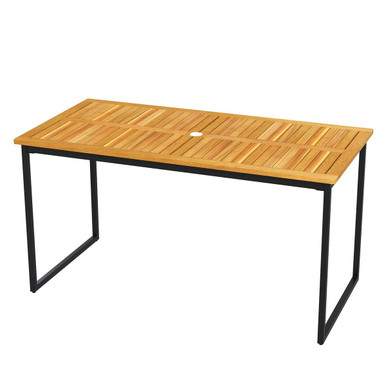 55-Inch Acacia Wood Dining Table with Slatted Tabletop & Umbrella Hole