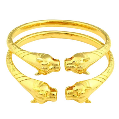 2-Piece Adjustable 18K Gold Filled Plated Lion Bangle